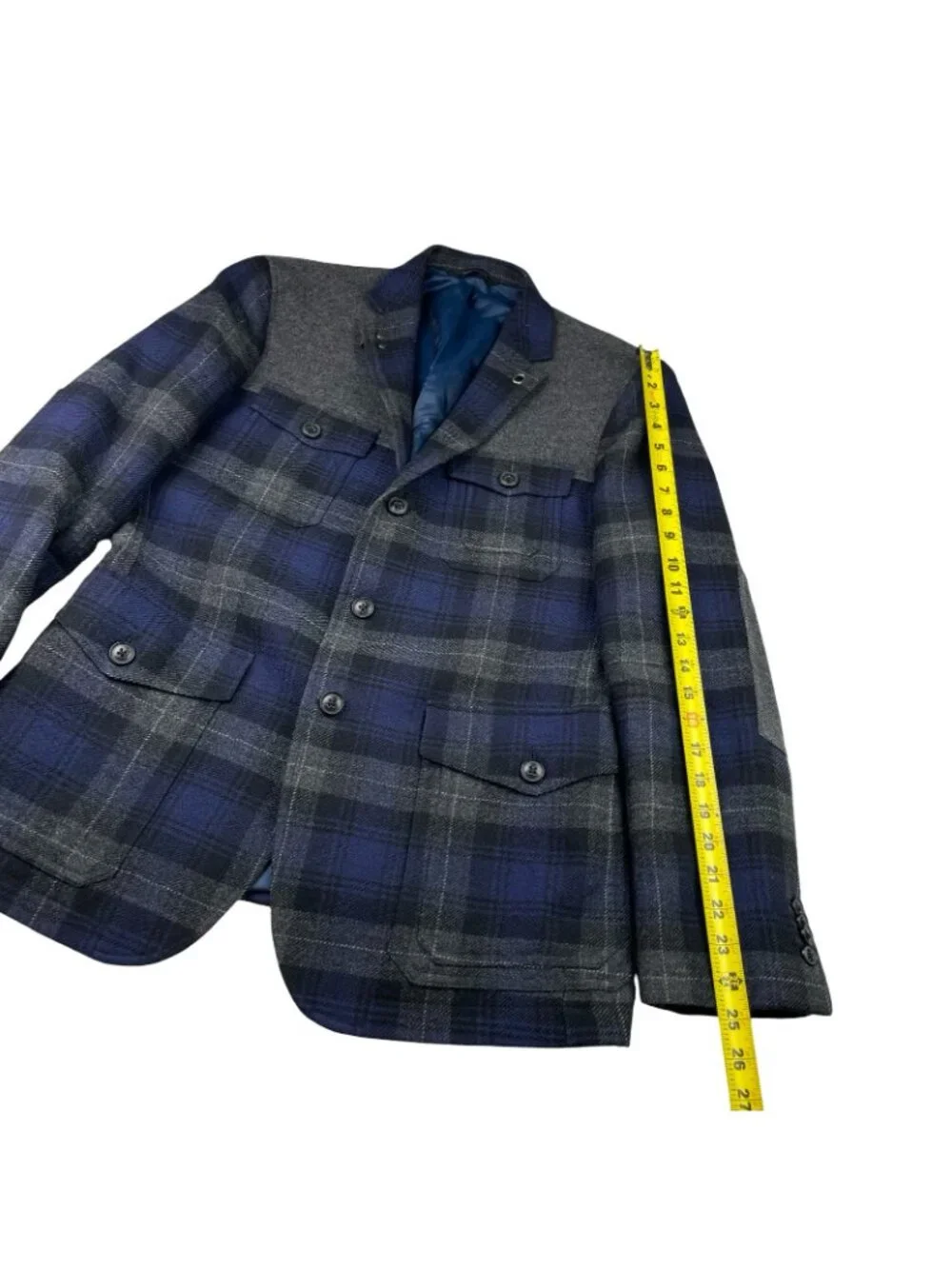 Banana Republic Men's Emmetex Flannel Slim Fit Blazer Gray/Blue Plaid • 40R